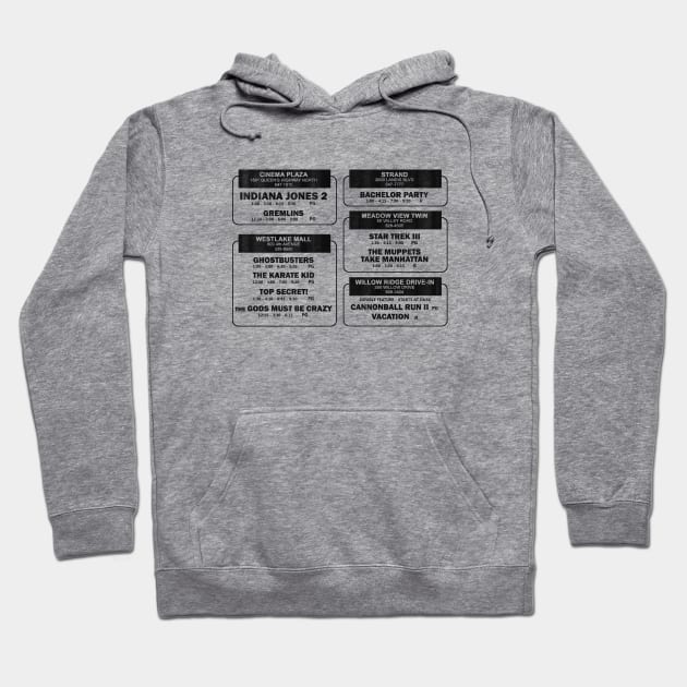 1984 Movie Showtimes (faded) Hoodie by GloopTrekker